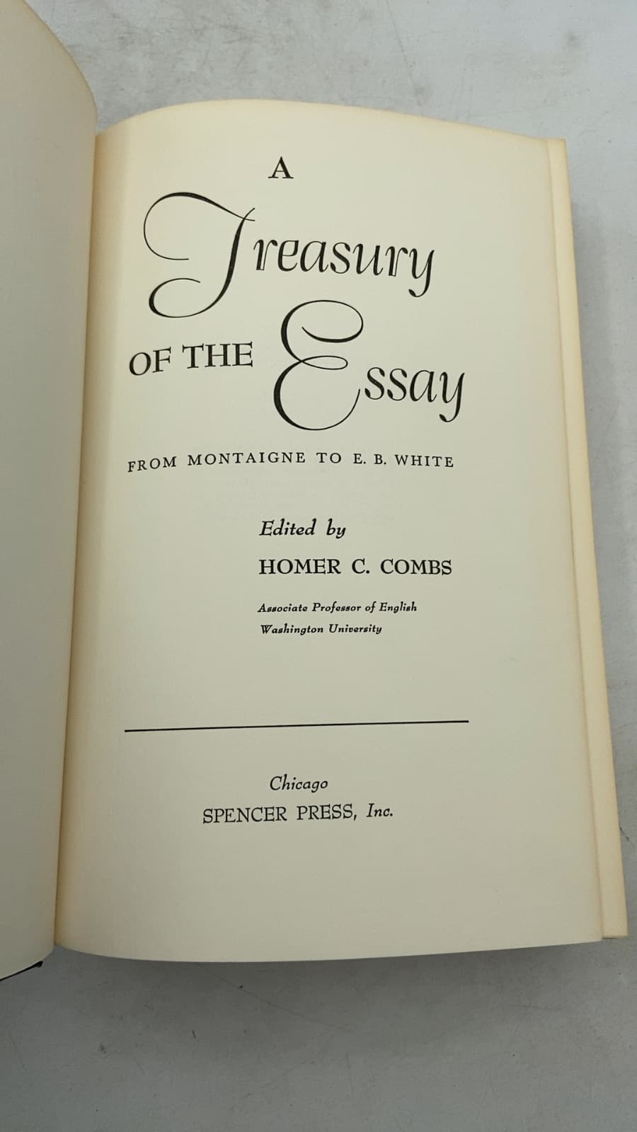 A Treasury of the Essay: From Montaigne to E. B. White by Edited by Homer C. Combs - title page