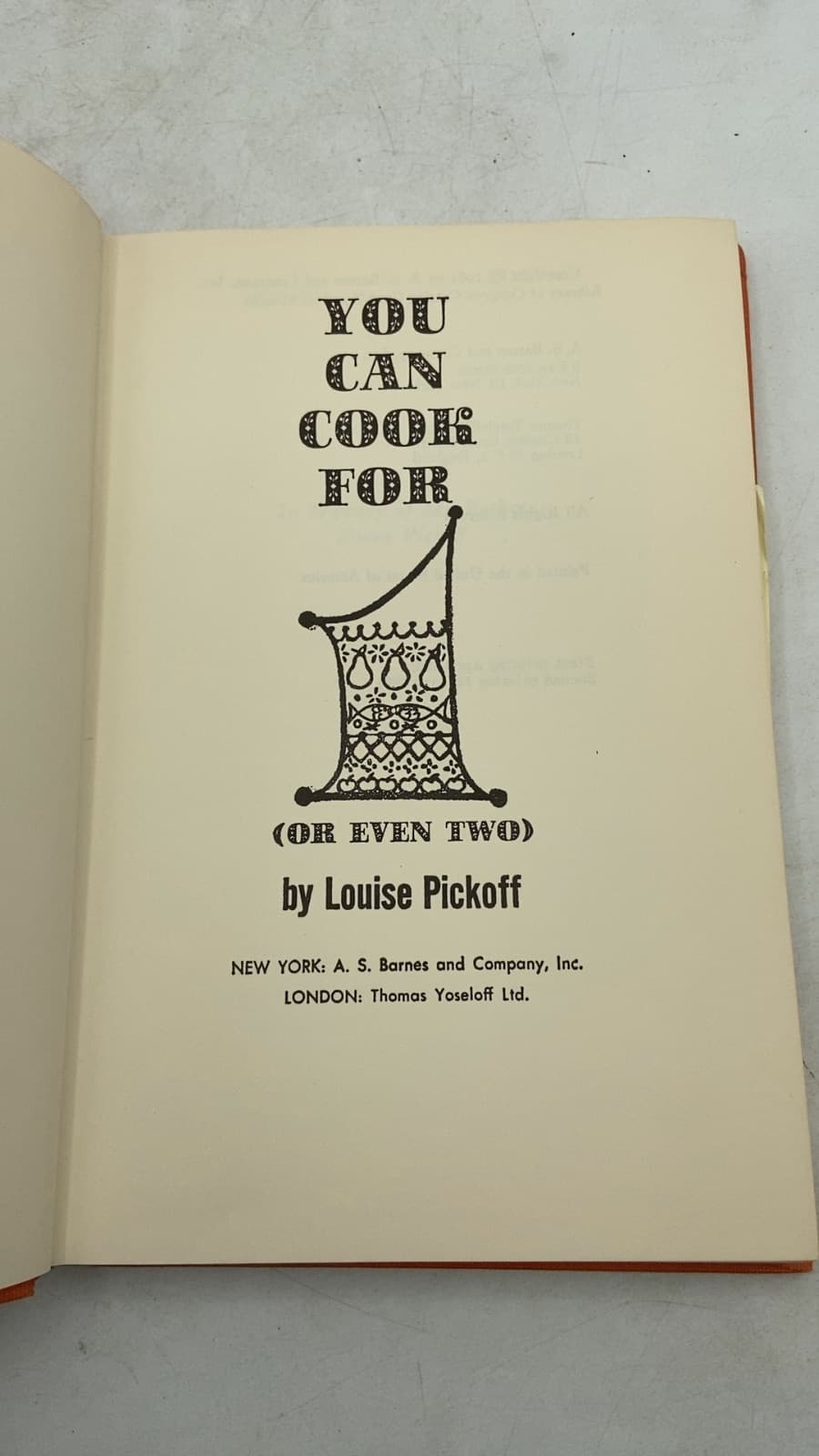 YOU CAN Cook FOR 1 (or Even Two) by Louise Pickoff - title page