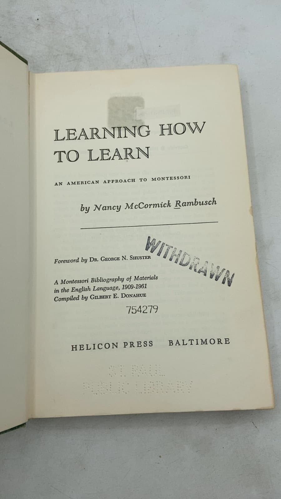 Learning How to Learn: An American Approach to Montessori by Nancy McCormick Rambusch - title page