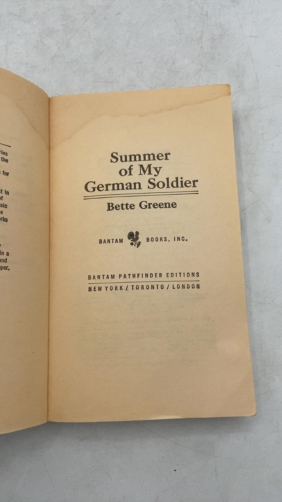 Summer of My German Soldier by Bette Greene - title page