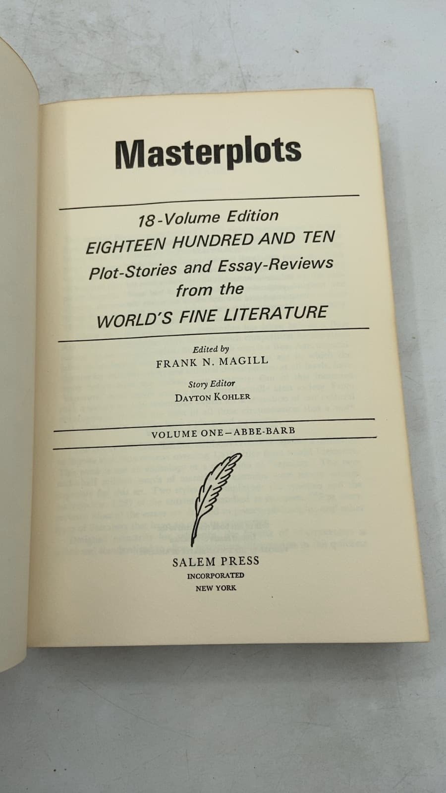 Masterplots: 18-Volume Edition, Volume One—Abbe-Barb by Frank N. Magill - title page