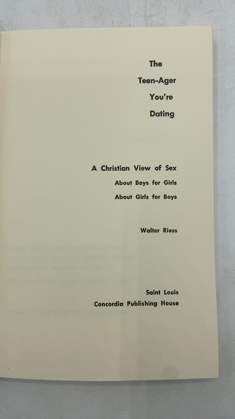 The Teen-Ager You're Dating by Walter Riess - title page