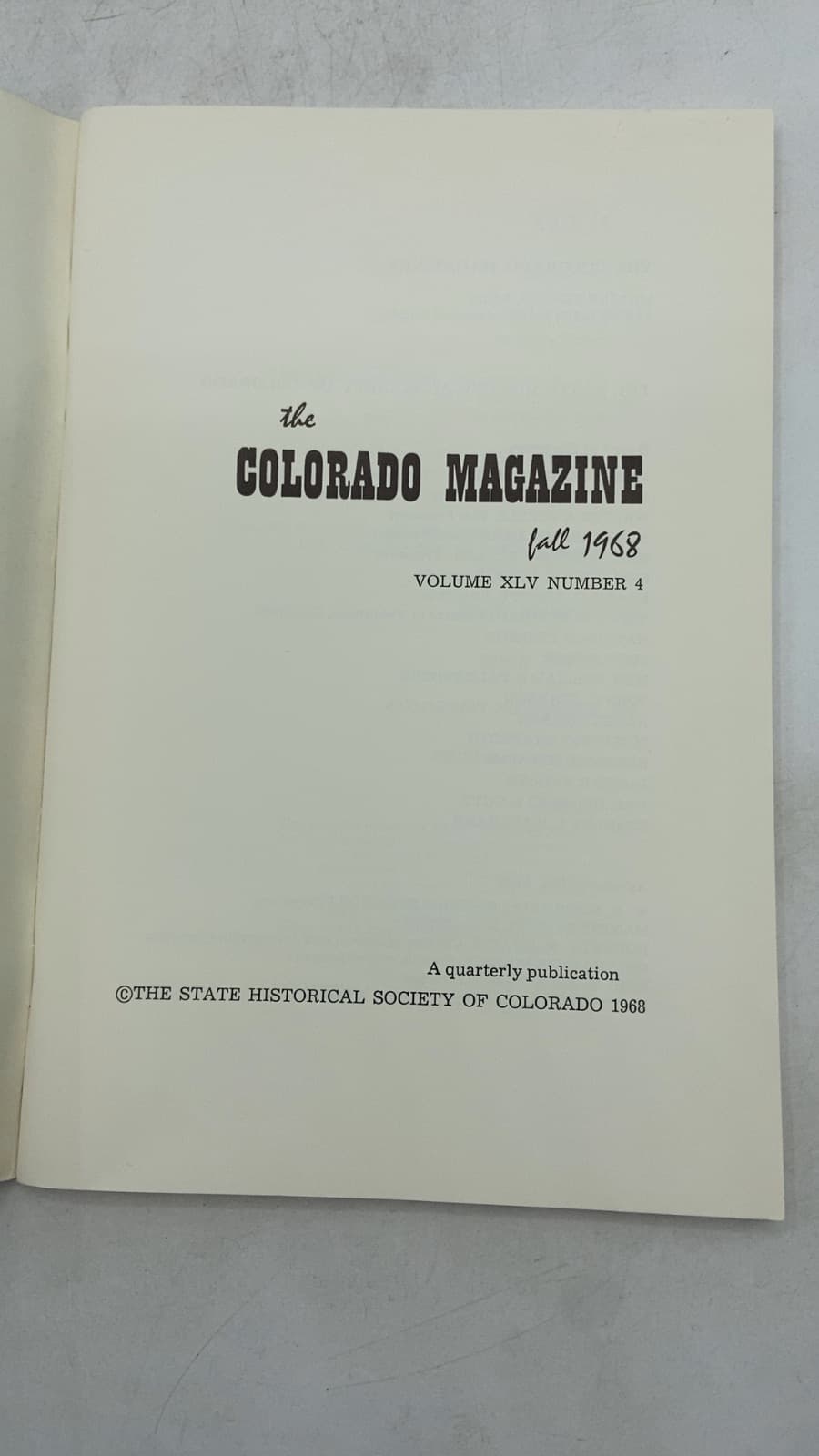 The Colorado Magazine, Fall 1968, Volume XLV Number 4 - title page