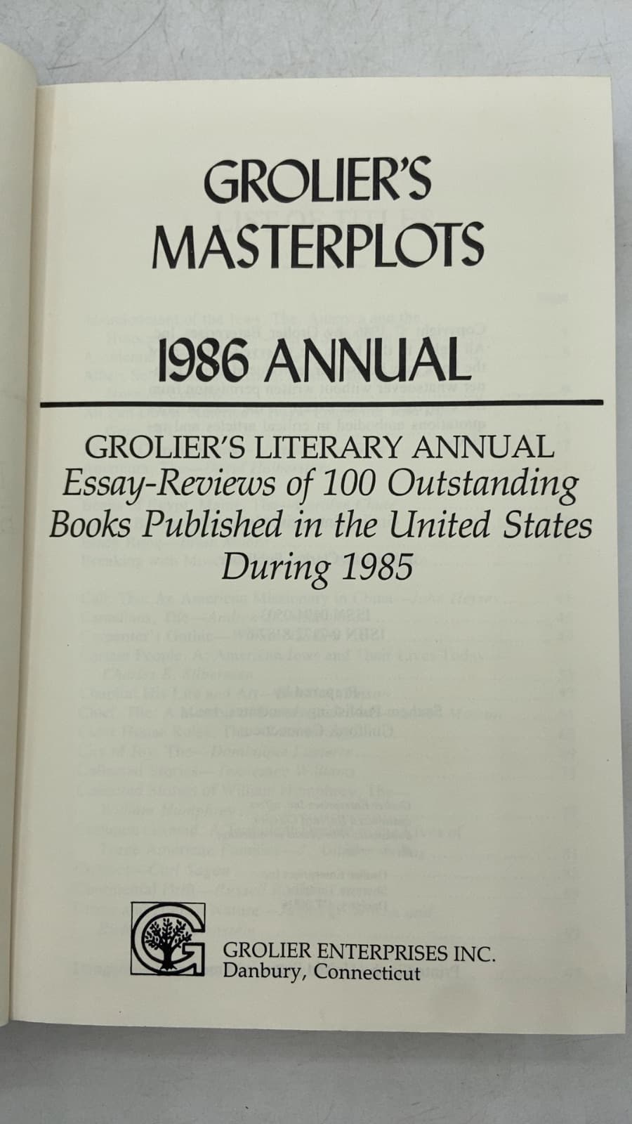 Grolier's Masterplots 1986 Annual - title page