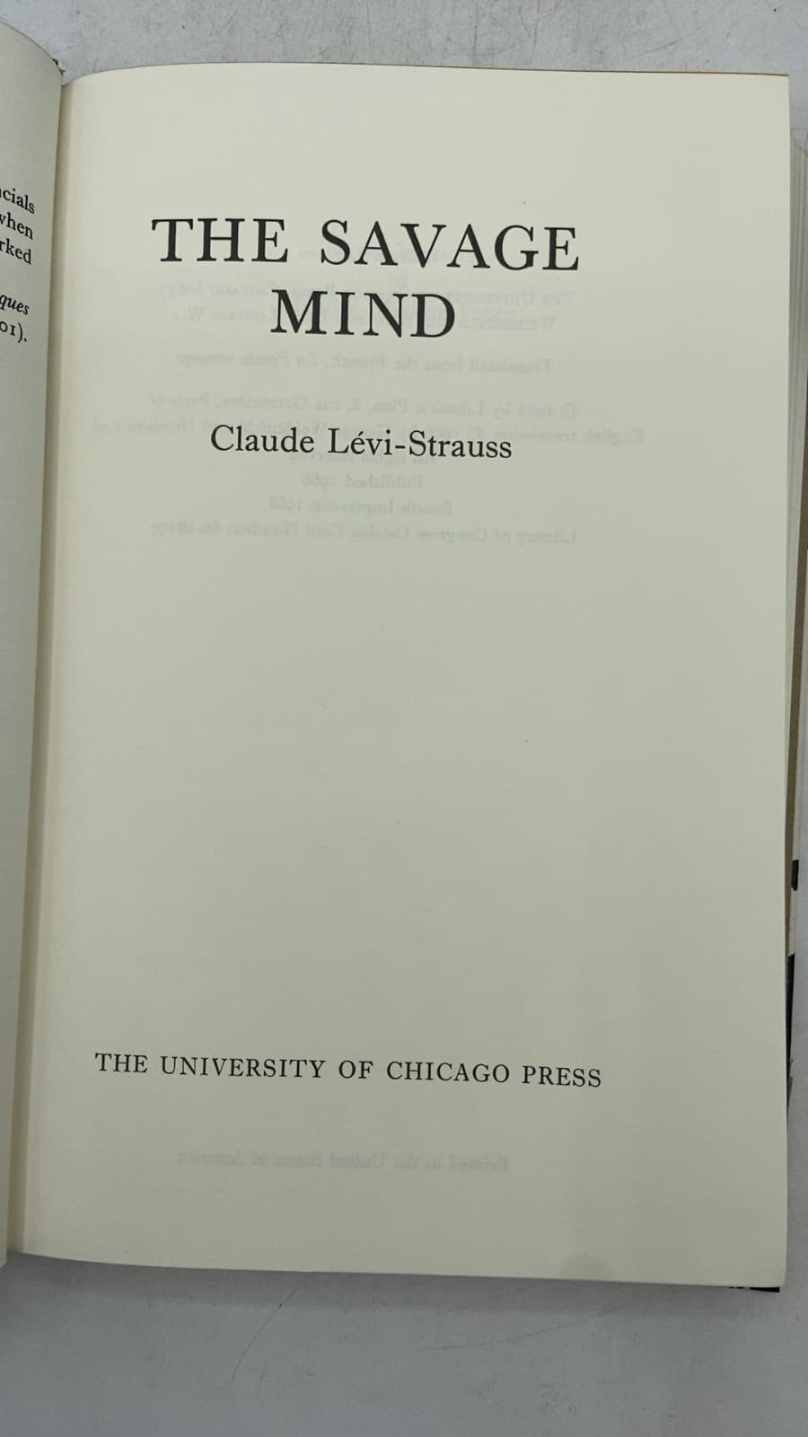 THE Savage Mind by Claude Lévi-Strauss - title page