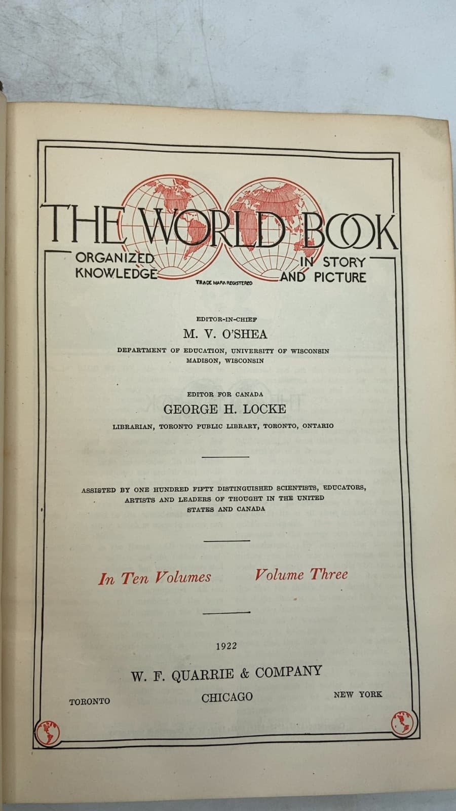 The World Book: Organized Knowledge in Story and Picture (Volume Three) by M. V. O'Shea (Editor-in-Chief) - title page