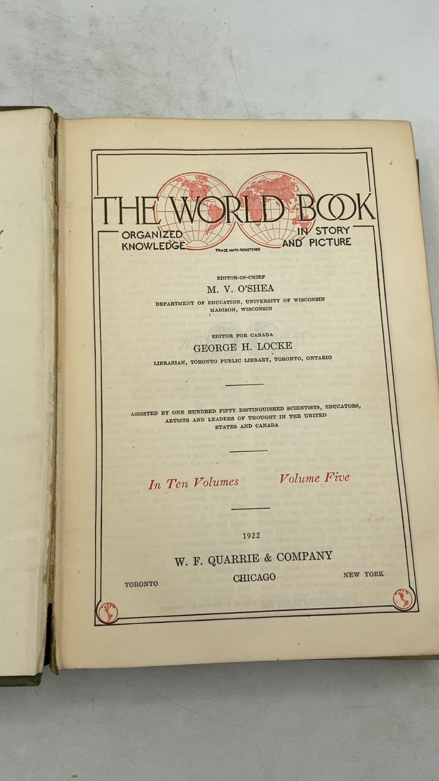 The World Book: Organized Knowledge in Story and Picture, Volume Five by M. V. O'Shea (Editor-in-Chief) - title page