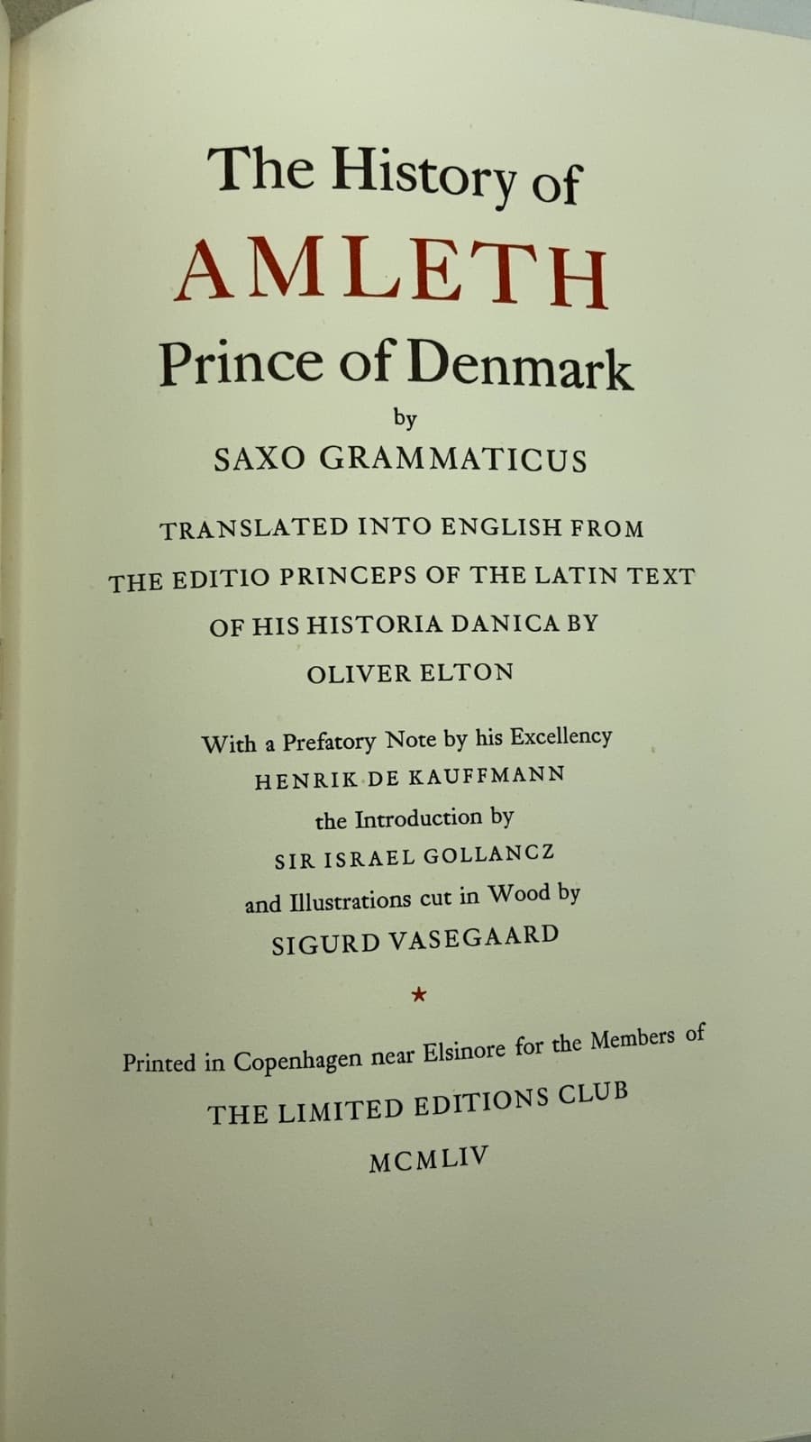 The History of Amleth Prince of Denmark by Saxo Grammaticus - title page