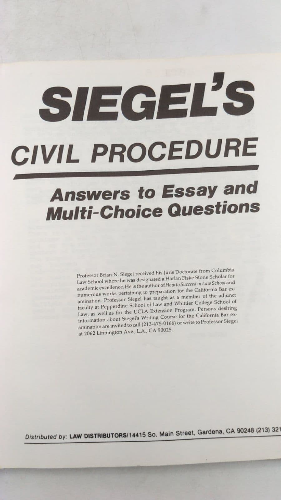 Siegel's Civil Procedure: Answers to Essay and Multi-Choice Questions by Brian N. Siegel - title page