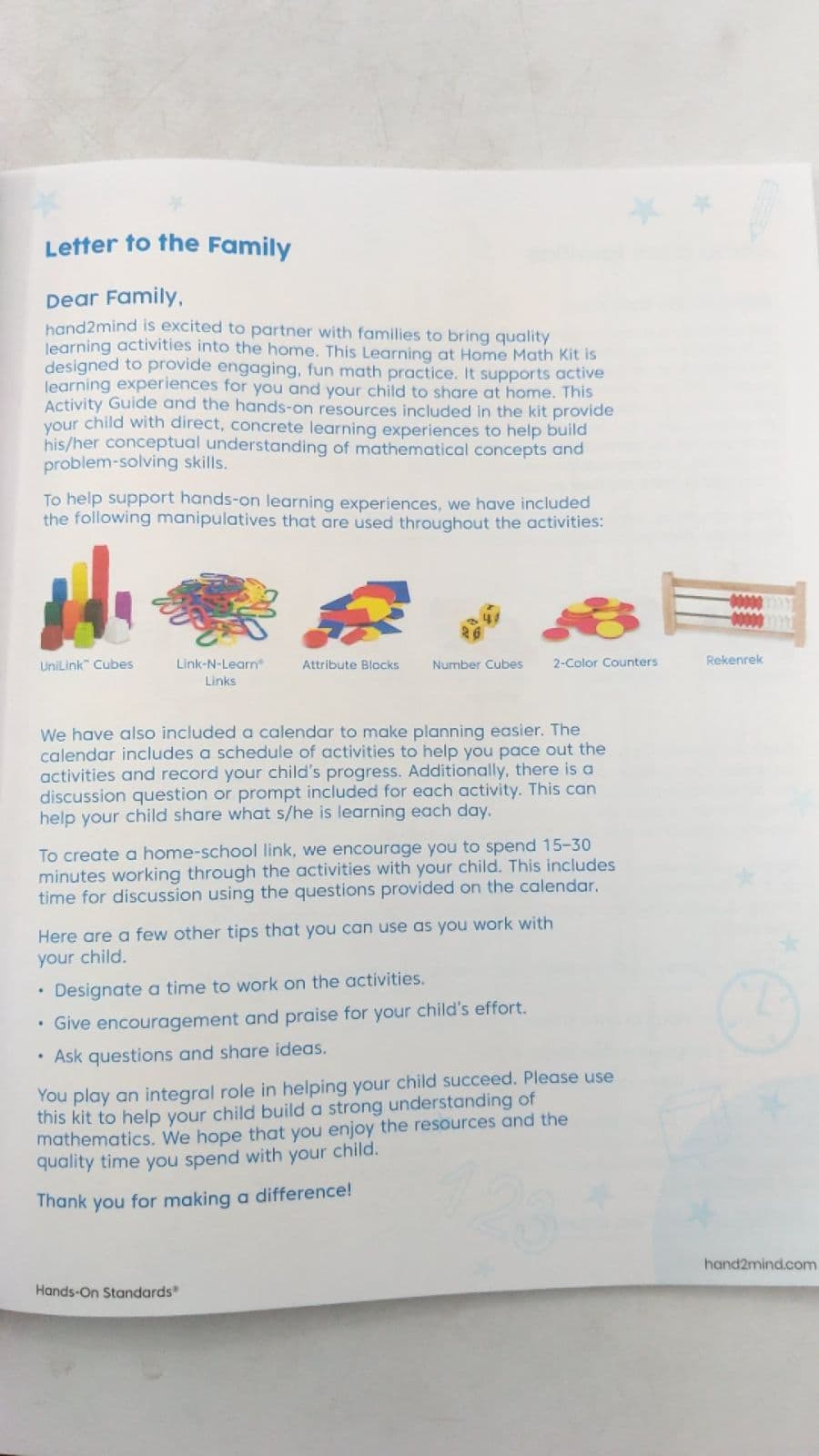 Learning at Home Math Kit - title page