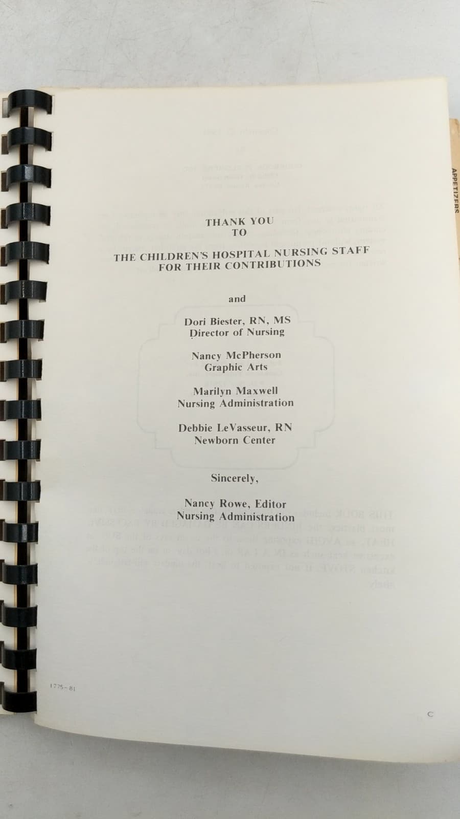 The Children's Hospital Cookbook by Nancy Rowe, Editor - title page