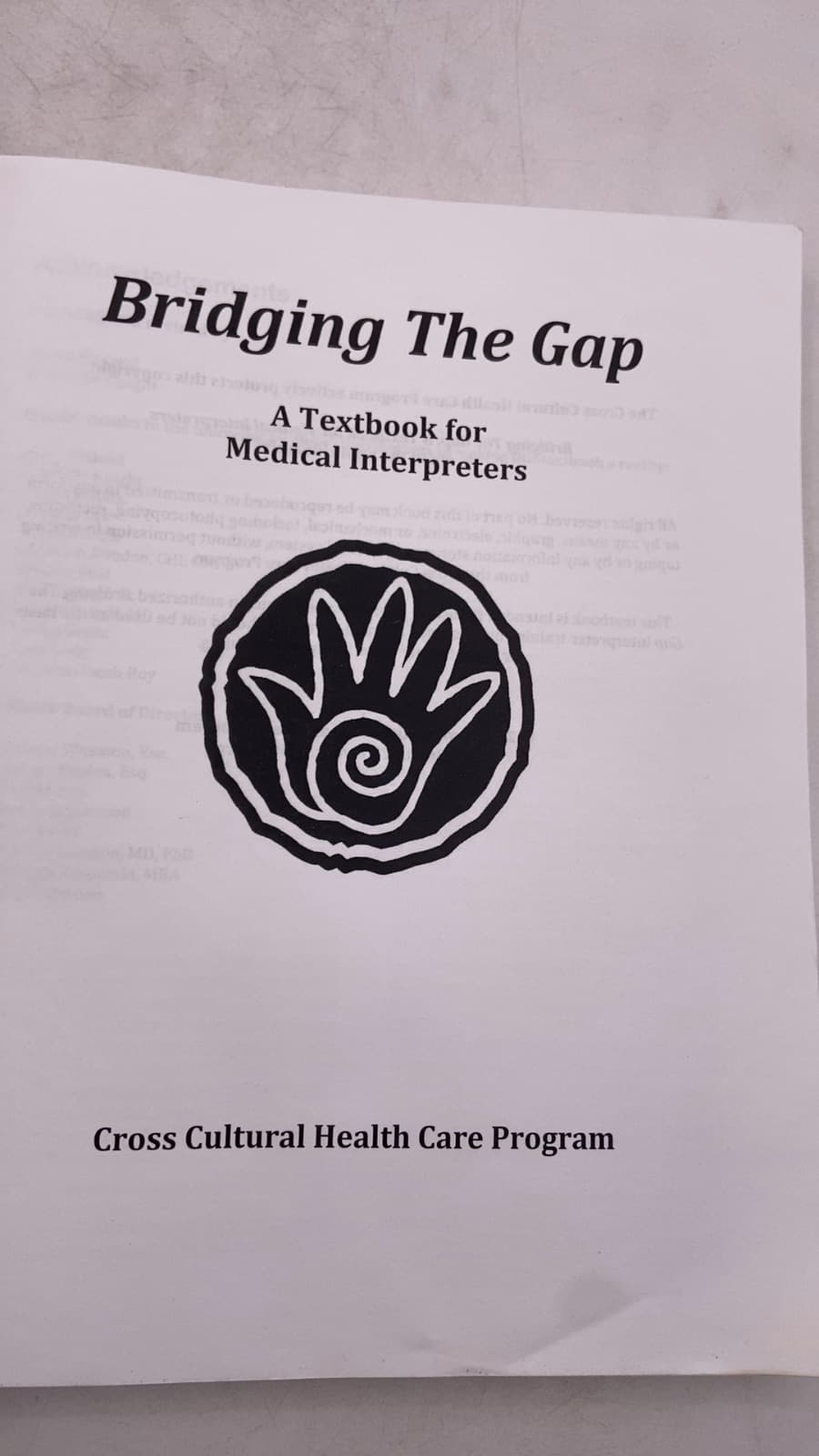 Bridging The Gap: A Textbook for Medical Interpreters - title page