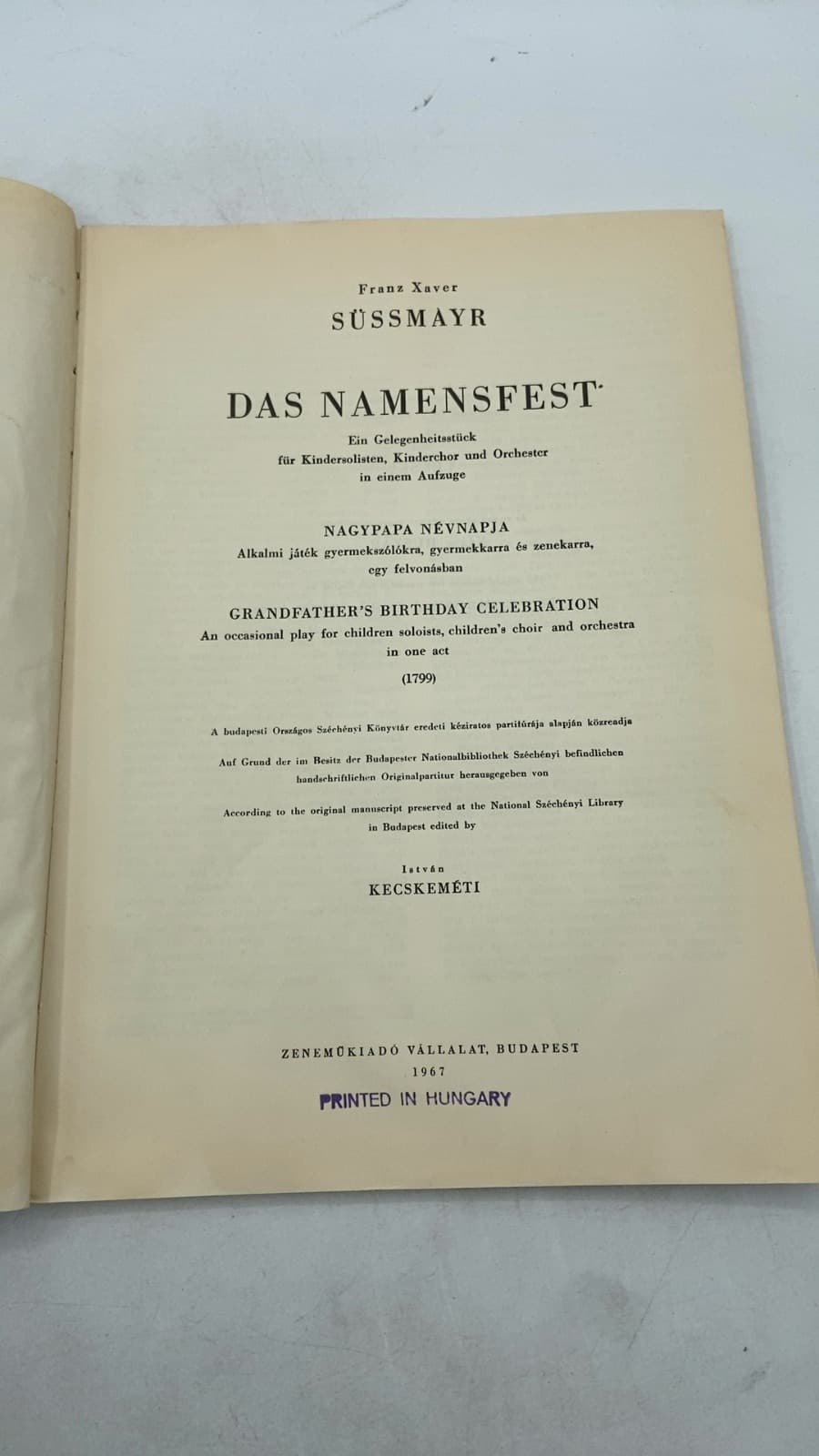 Das Namensfest (1799) by Franz Xaver Süssmayr - title page