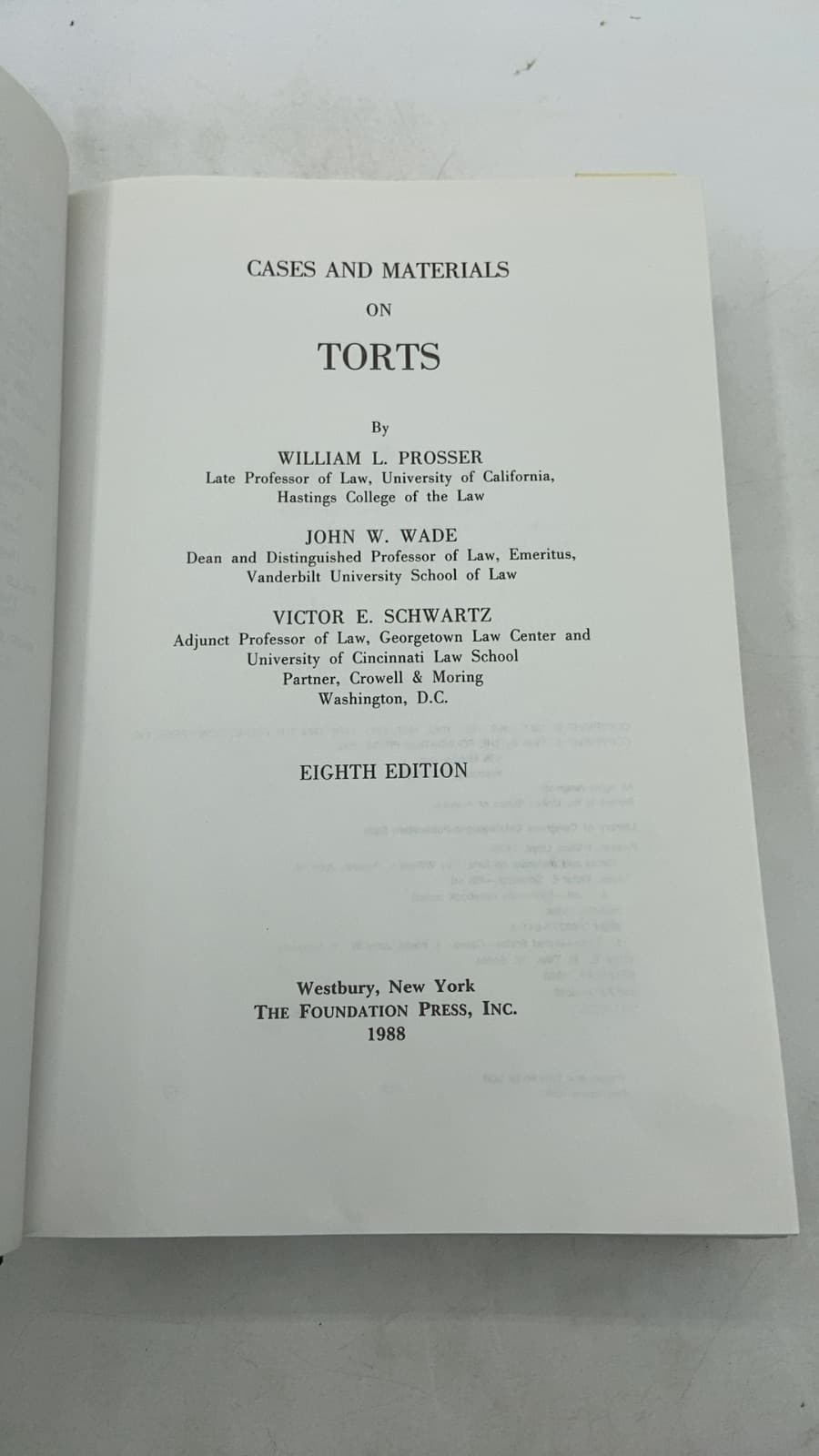 Cases and Materials on Torts by William L. Prosser, John W. Wade, Victor E. Schwartz - title page