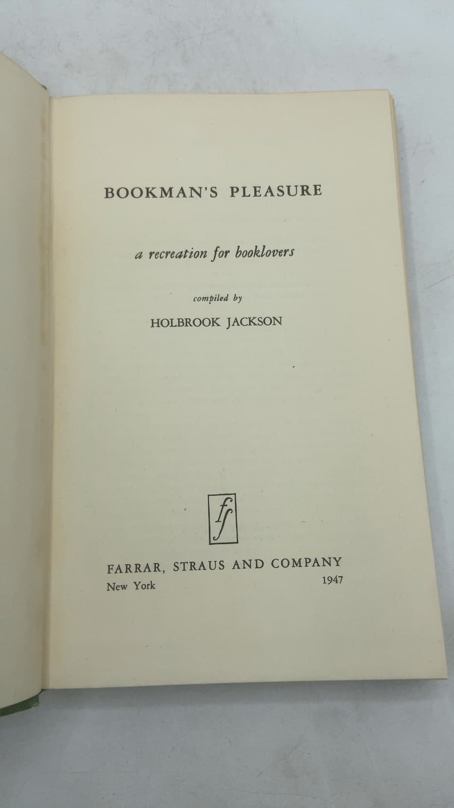 Bookman's Pleasure: A Recreation for Booklovers by Holbrook Jackson - title page
