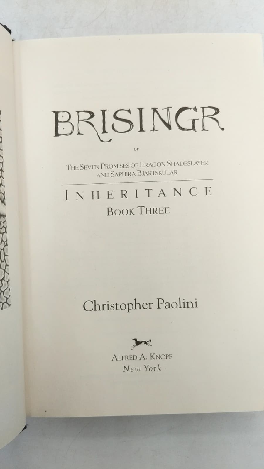 Brisingr or The Seven Promises of Eragon Shadeslayer and Saphira Bjartskular by Christopher Paolini - title page