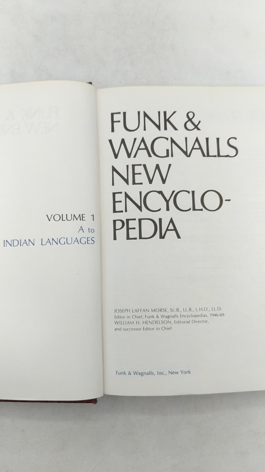 Funk & Wagnalls New Encyclopedia, Volume 1: A to Indian Languages by Joseph Laffan Morse (Editor in Chief), William H. Hendelson (Editorial Director) - title page