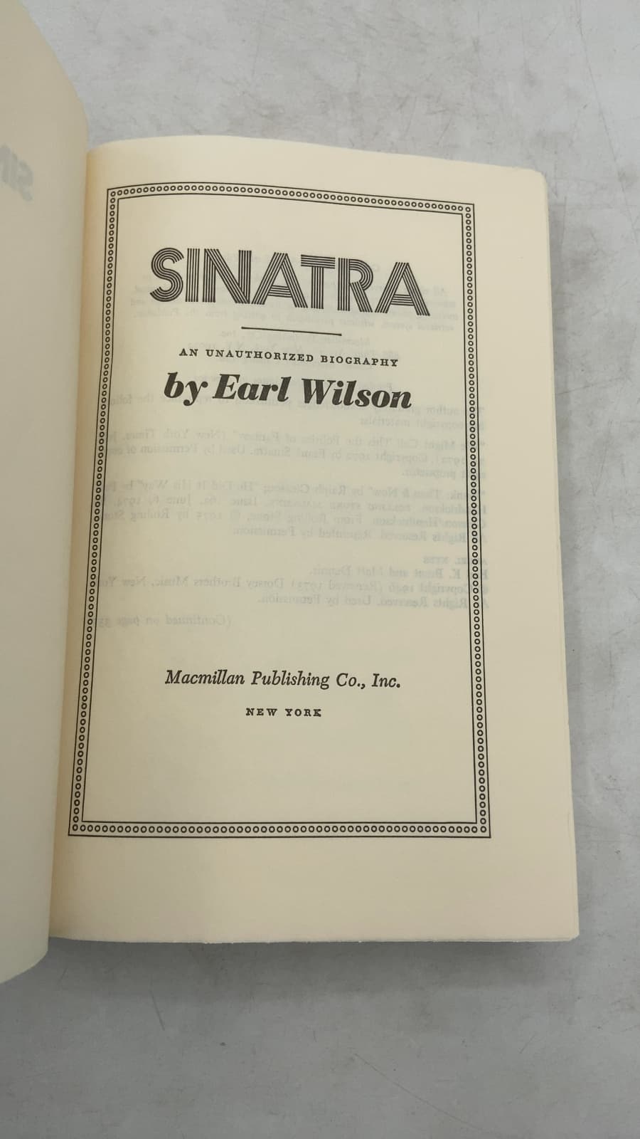 SINATRA: An Unauthorized Biography by Earl Wilson - title page