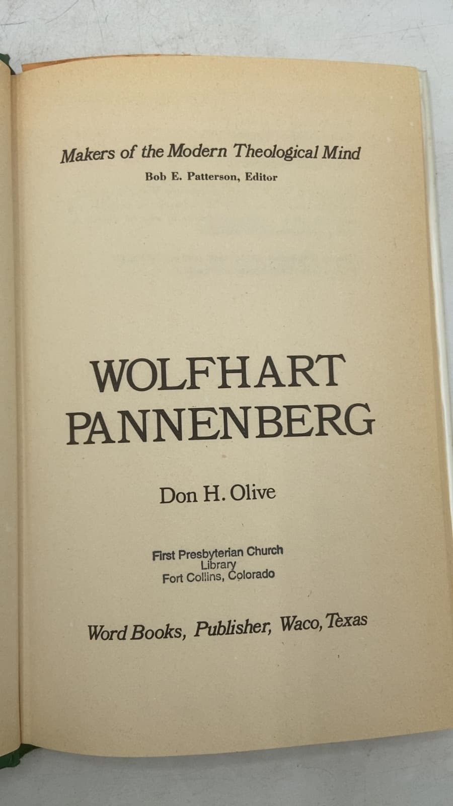 Wolfhart Pannenberg by Don H. Olive - title page