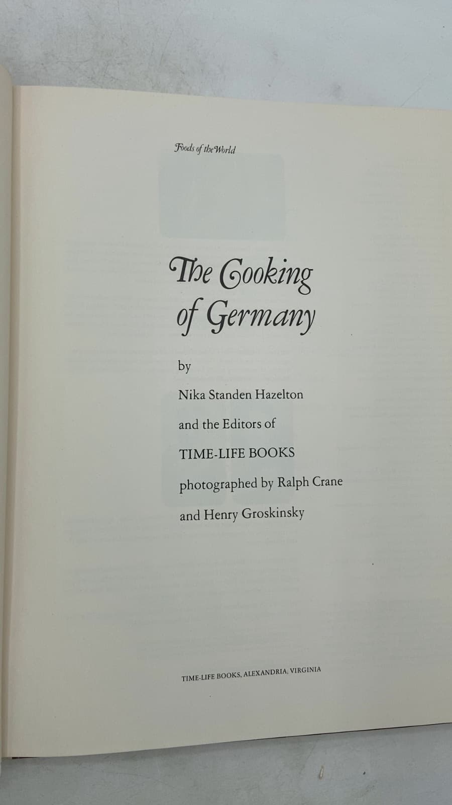 The Cooking of Germany hardcover book only by Nika Standen Hazelton and the Editors of Time-Life Books - title page