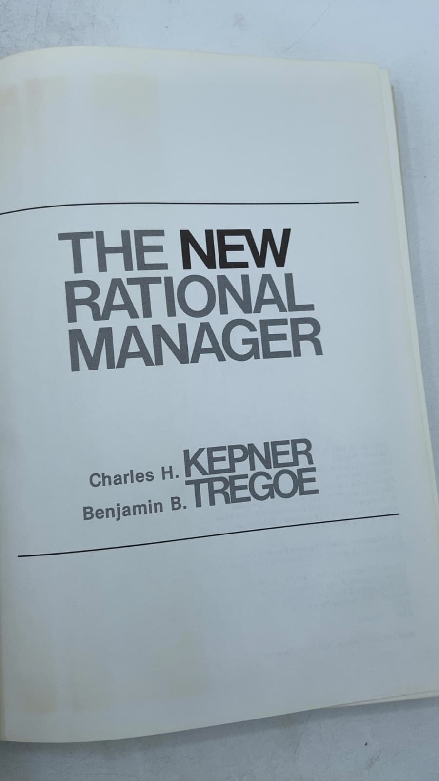 THE NEW Rational Manager by Charles H. Kepner and Benjamin B. Tregoe - title page