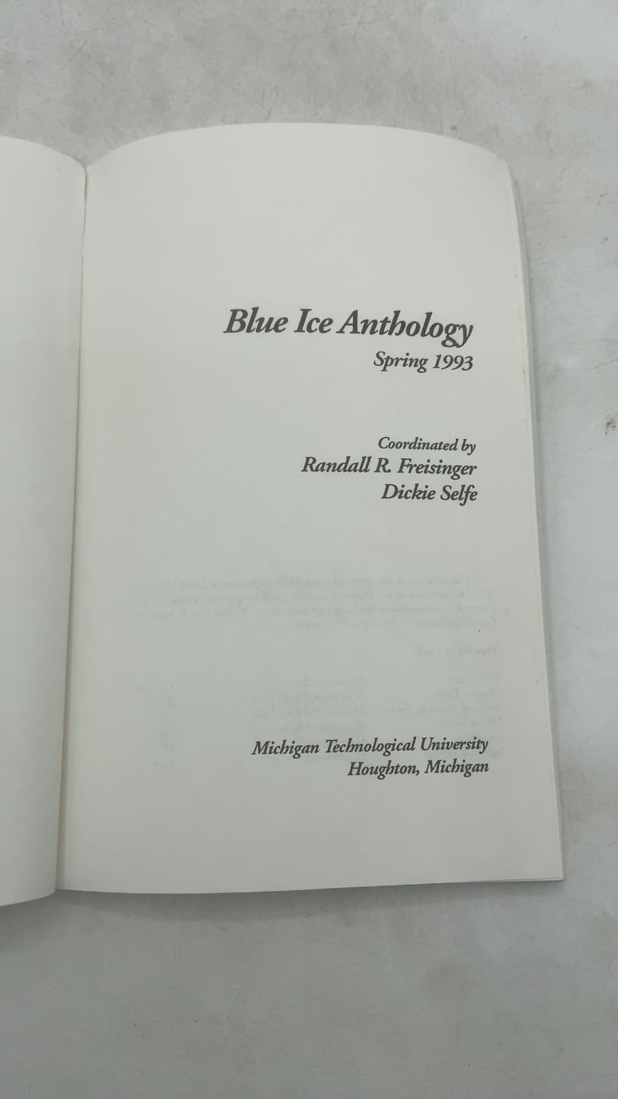 Blue Ice Anthology: Spring 1993 by Randall R. Freisinger, Dickie Selfe - title page