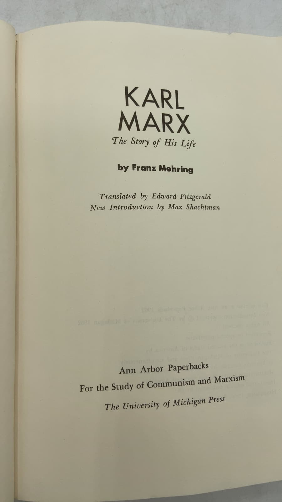 Karl Marx: The Story of His Life by Franz Mehring - title page