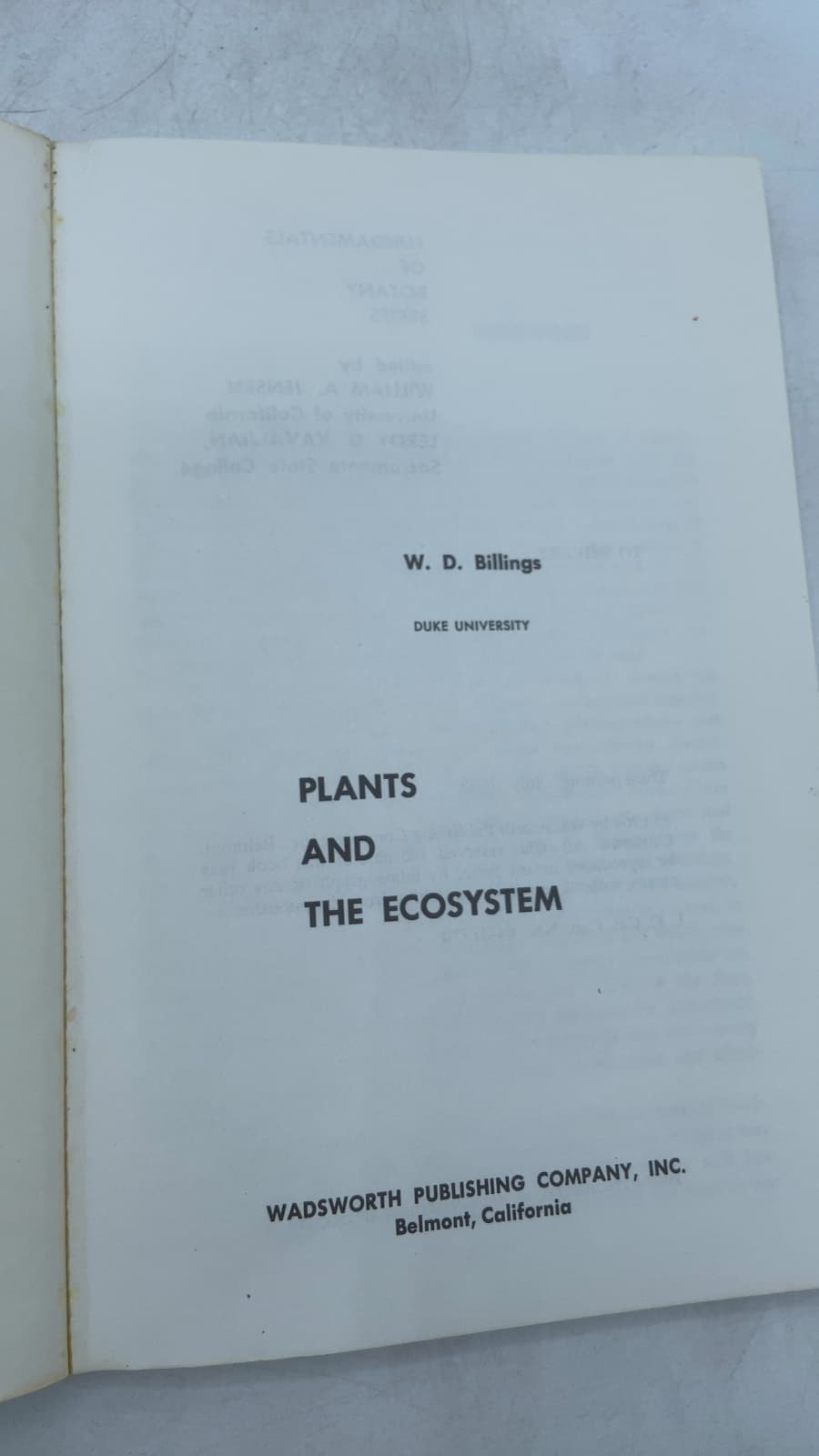 Plants AND THE Ecosystem by W. D. Billings - title page