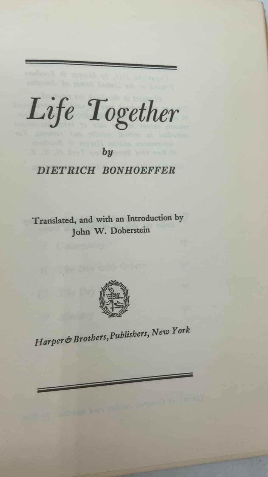 Life Together by Dietrich Bonhoeffer - title page