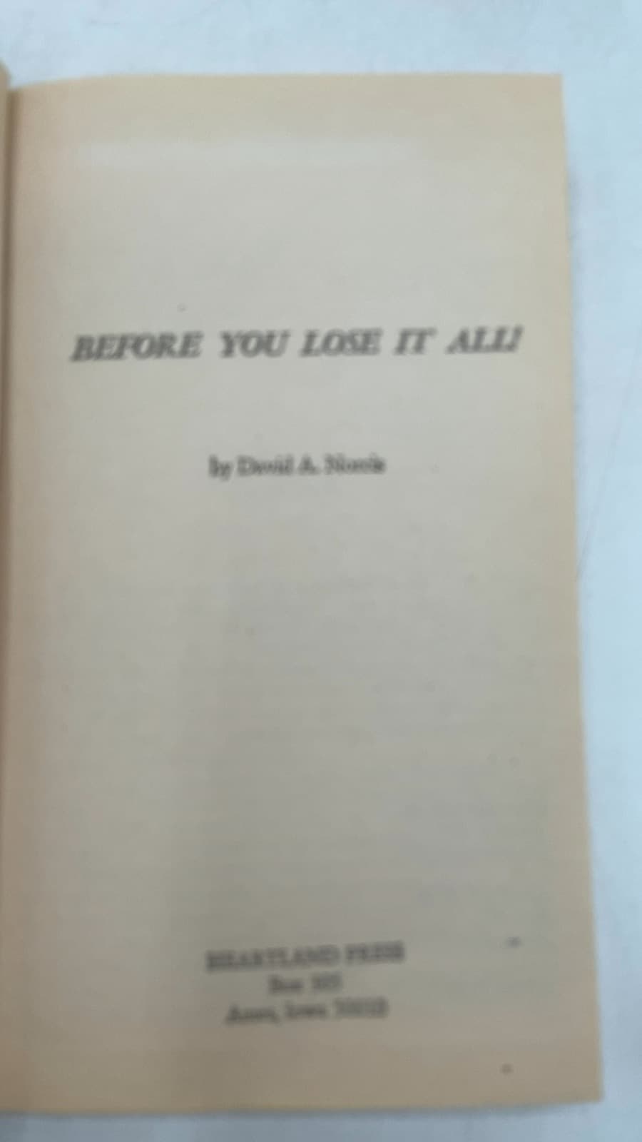 Before You Lose It All by David A. Norris - title page