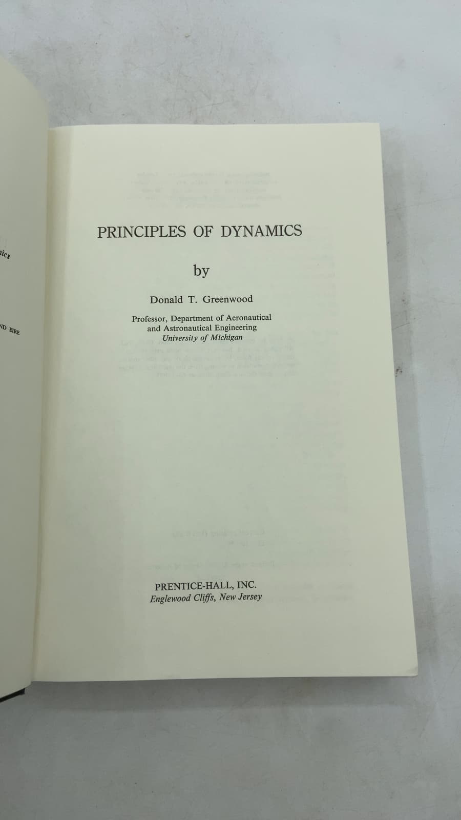 Principles OF Dynamics by Donald T. Greenwood - title page