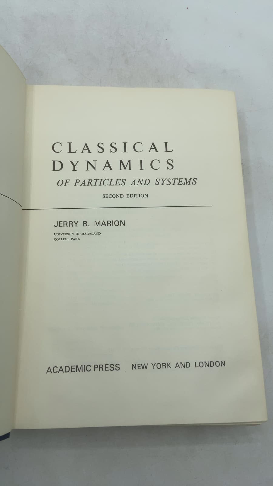 Classical Dynamics OF Particles AND Systems by Jerry B. Marion - title page