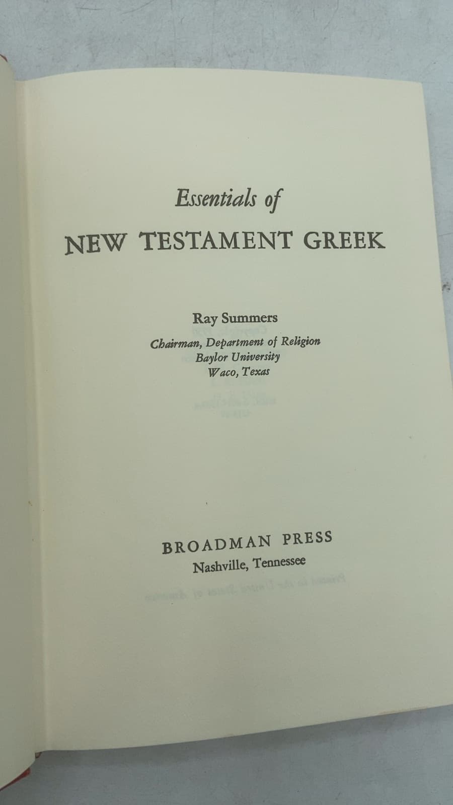 Essentials of New Testament Greek by Ray Summers - title page