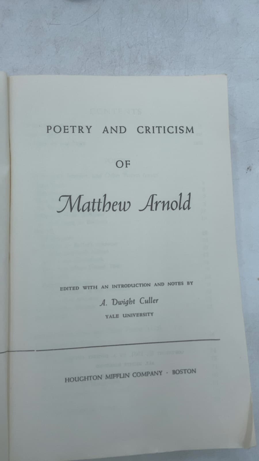 Poetry and Criticism of Matthew Arnold by A. Dwight Culler - title page