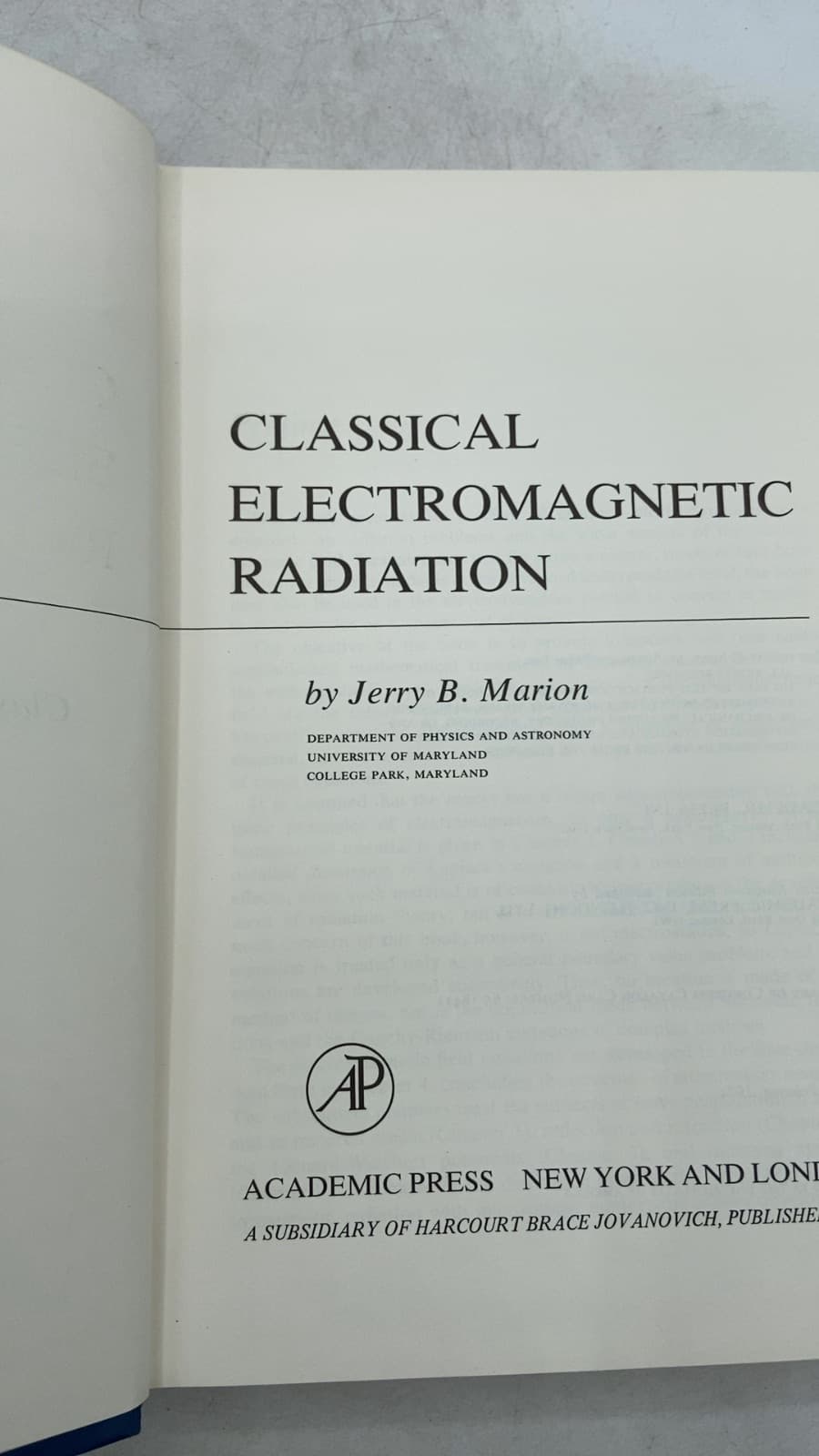 Classical Electromagnetic Radiation by Jerry B. Marion - title page