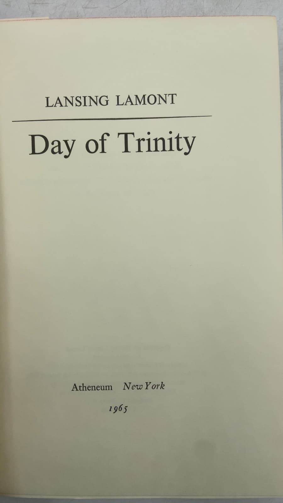 Day of Trinity by Lansing Lamont - title page