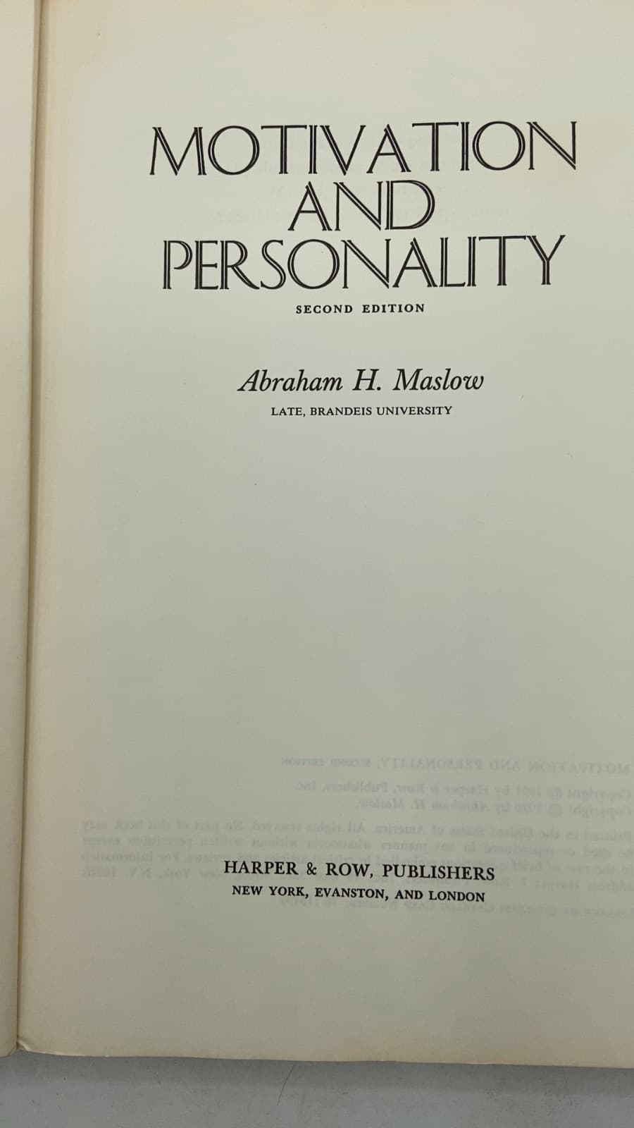 Motivation AND Personality by Abraham H. Maslow - title page