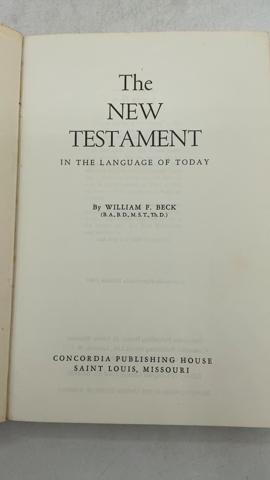 The New Testament in the Language of Today by William F. Beck - title page