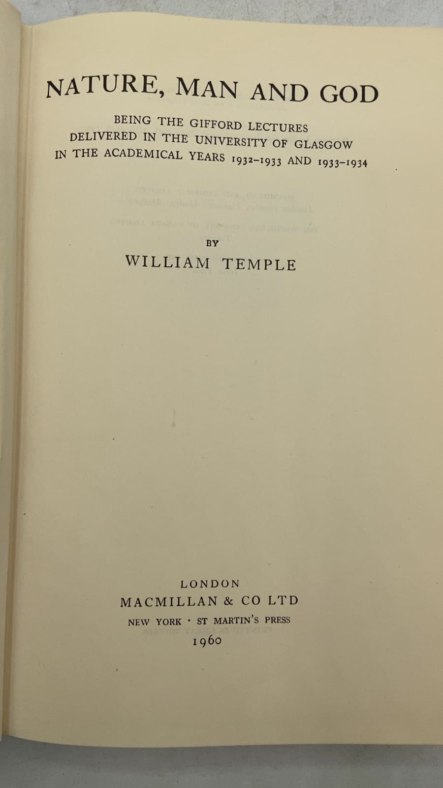 Nature, Man and God by William Temple - title page