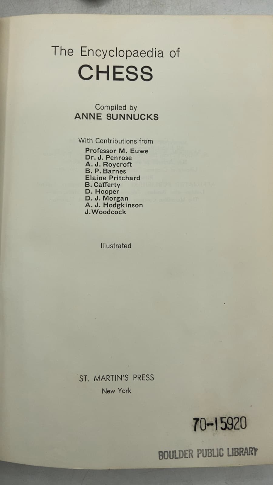 The Encyclopaedia of Chess by Anne Sunnucks - title page