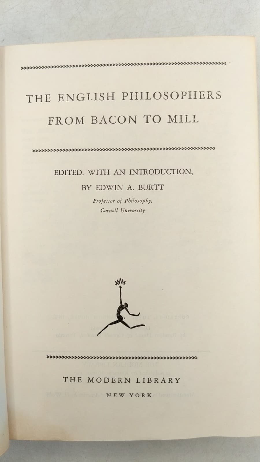 The English Philosophers from Bacon to Mill by Edited by Edwin A. Burtt - title page