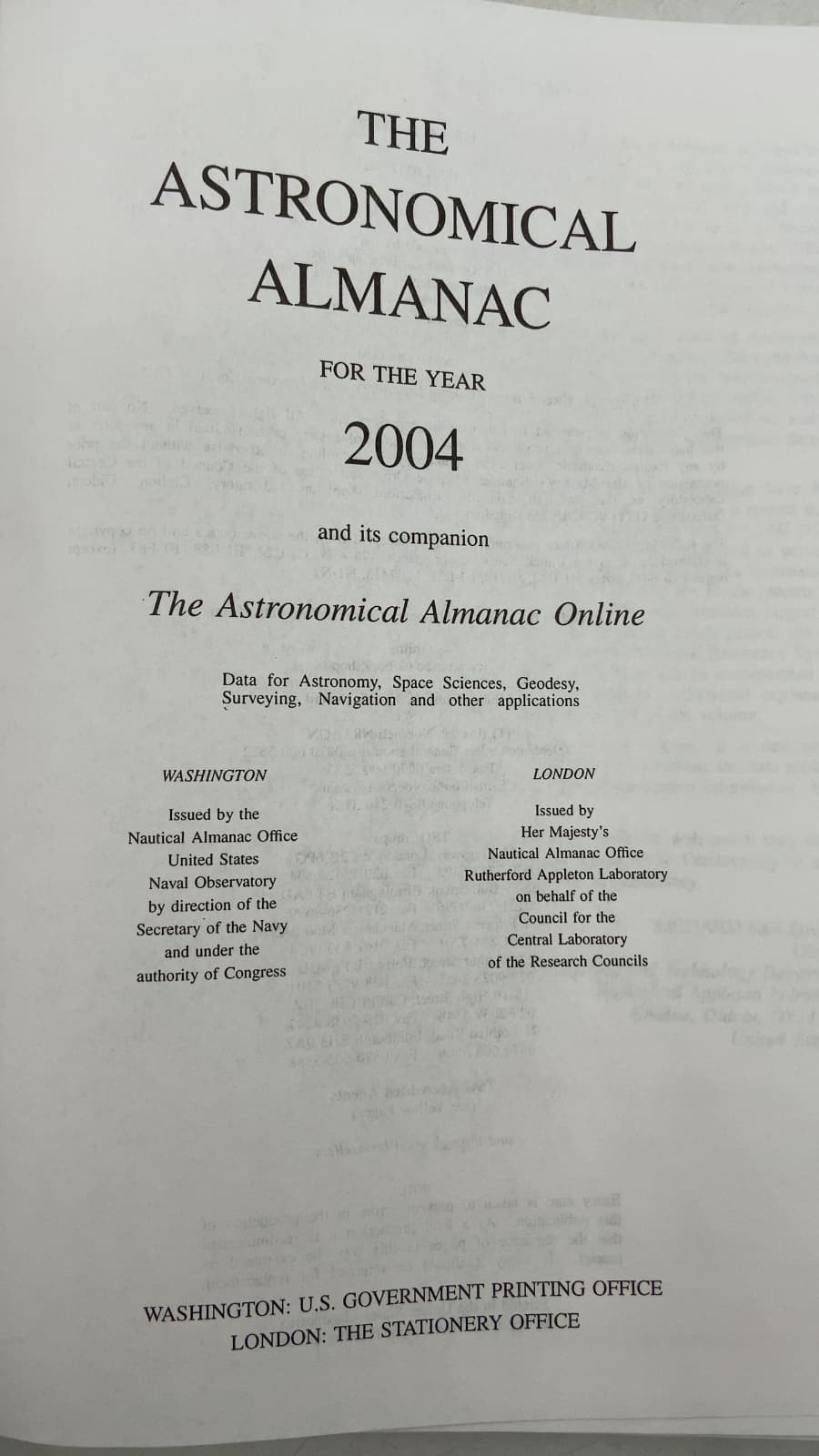 The Astronomical Almanac for the Year 2004 by Nautical Almanac Office (U.S. Naval Observatory) and Her Majesty's Nautical Almanac Office - title page