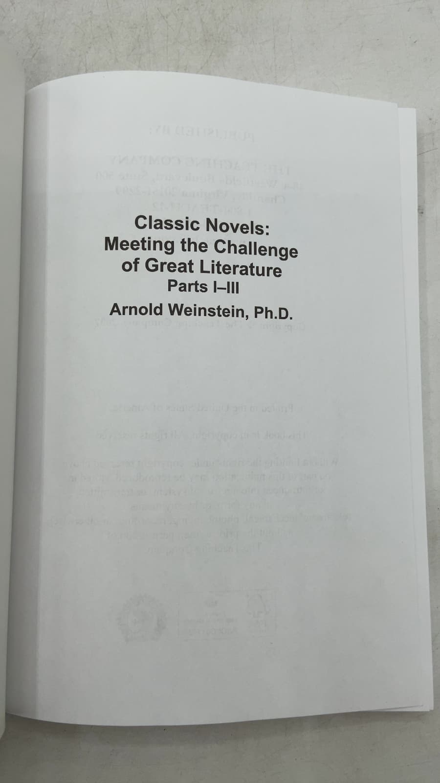 Classic Novels: Meeting the Challenge of Great Literature Parts I–III by Arnold Weinstein, Ph.D. - title page