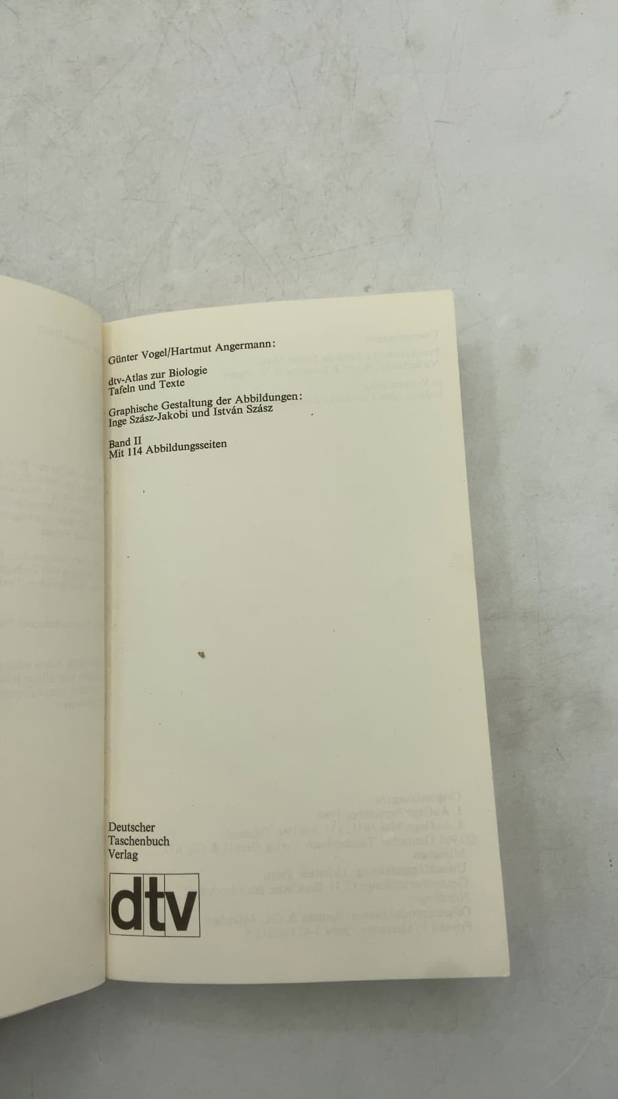 dtv-Atlas zur Biologie: Tafeln und Texte, Band 2 by Günter Vogel / Hartmut Angermann - title page