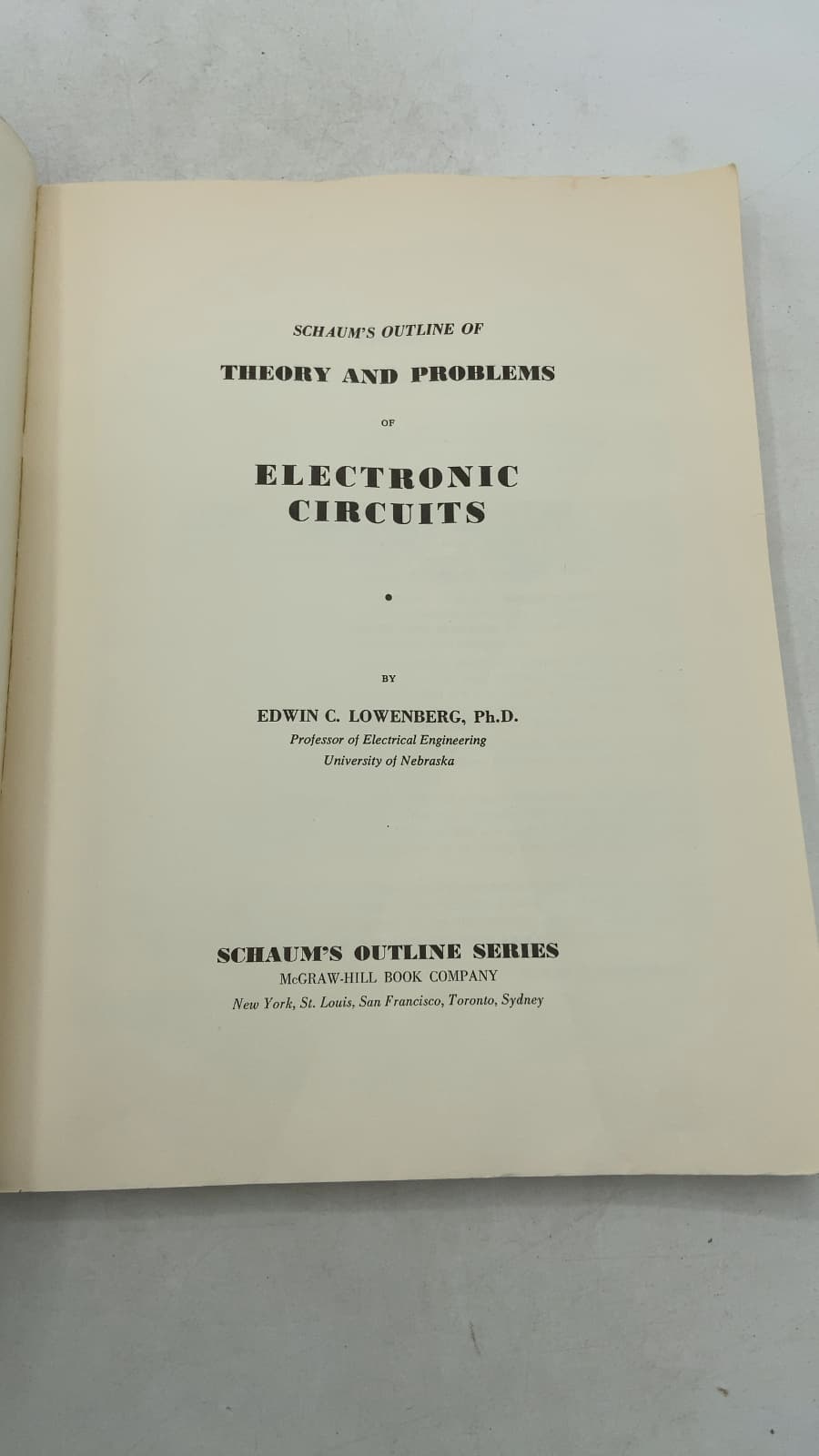 Theory and Problems of Electronic Circuits by Edwin C. Lowenberg, Ph.D. - title page