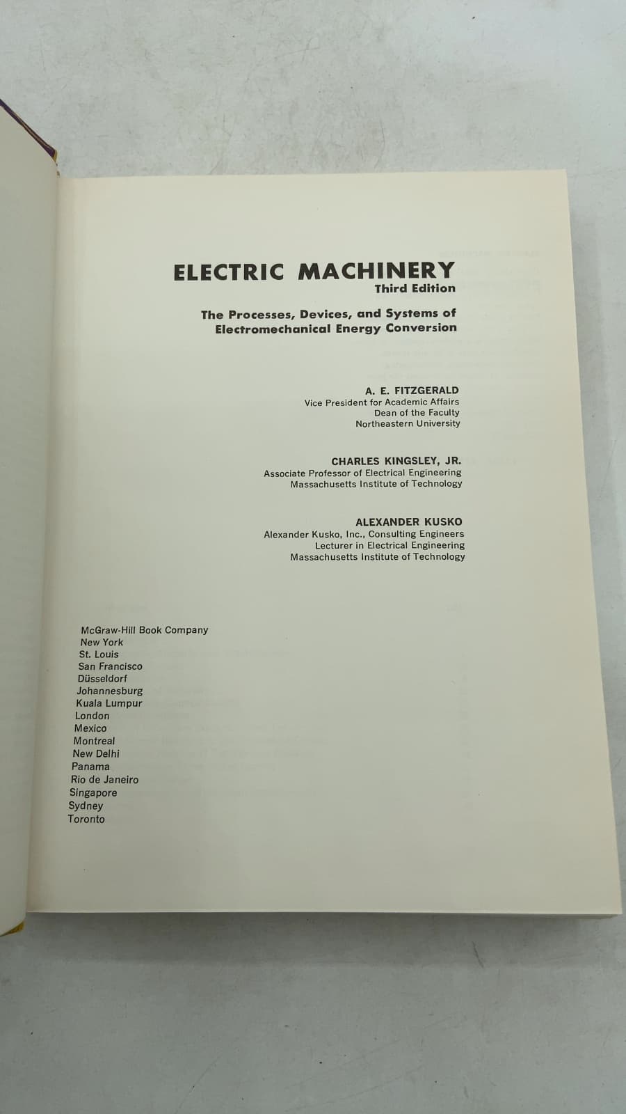 Electric Machinery: The Processes, Devices, and Systems of Electromechanical Energy Conversion by A. E. Fitzgerald, Charles Kingsley, Jr., Alexander Kusko - title page