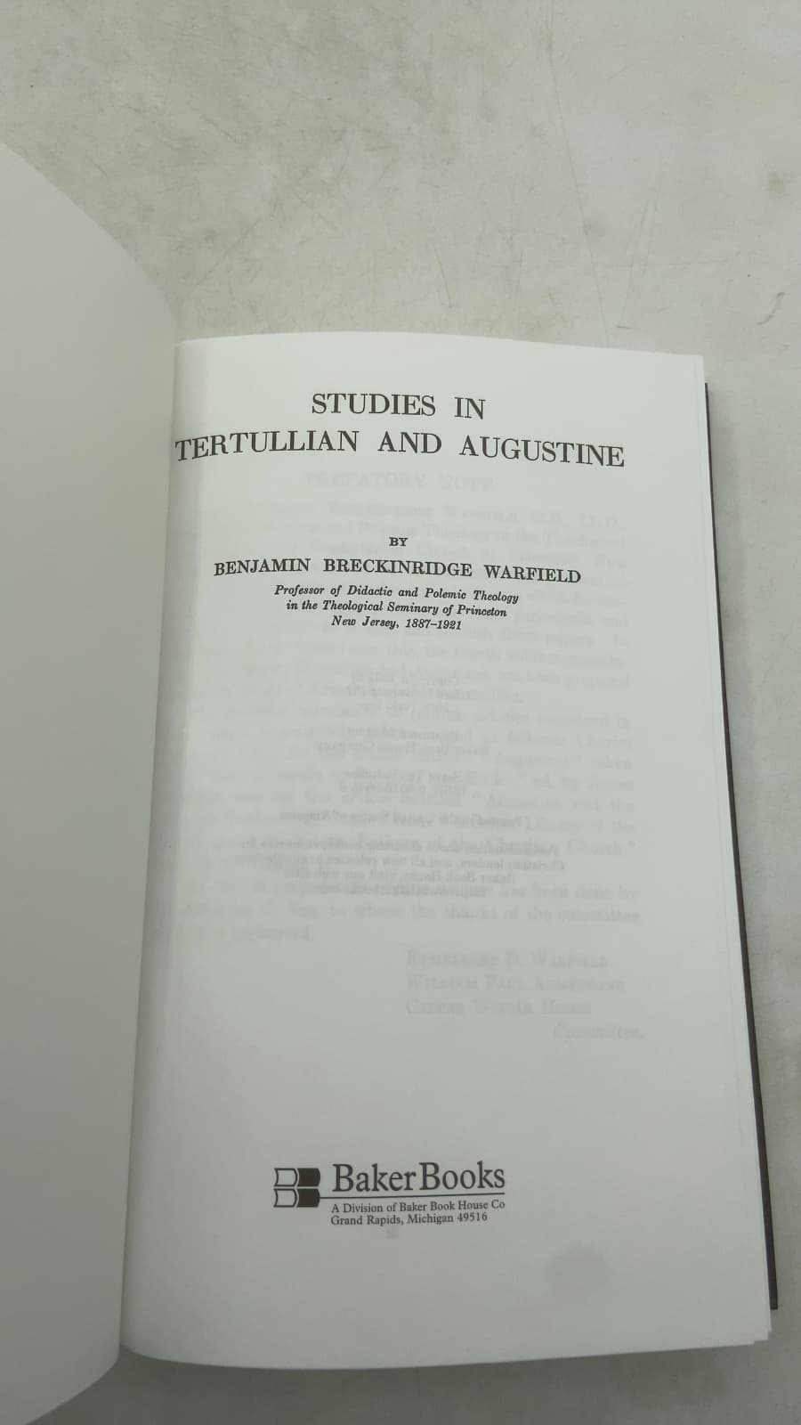 Studies IN Tertullian AND Augustine by Benjamin Breckinridge Warfield - title page