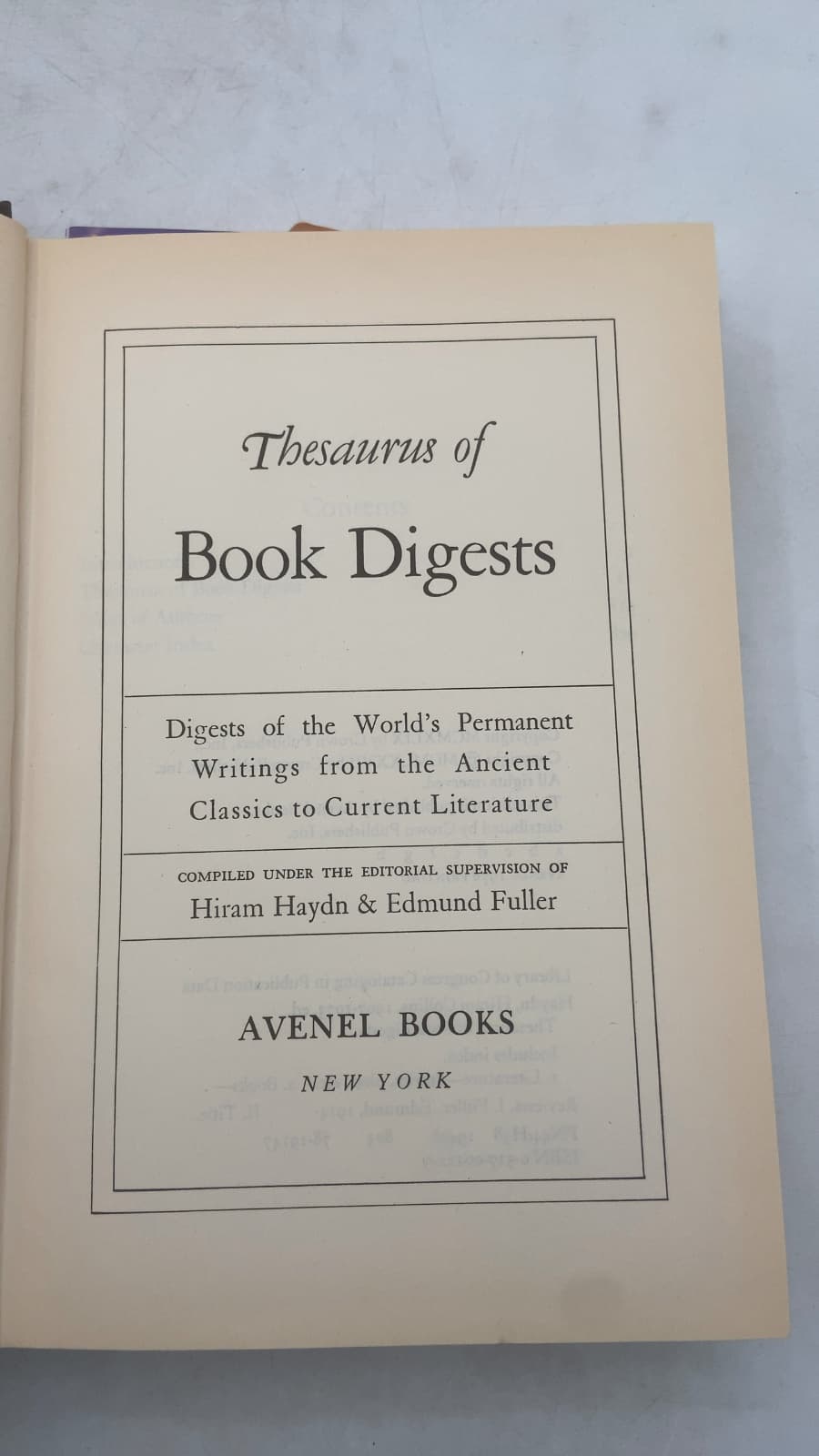 Thesaurus of Book Digests by Hiram Haydn & Edmund Fuller - title page
