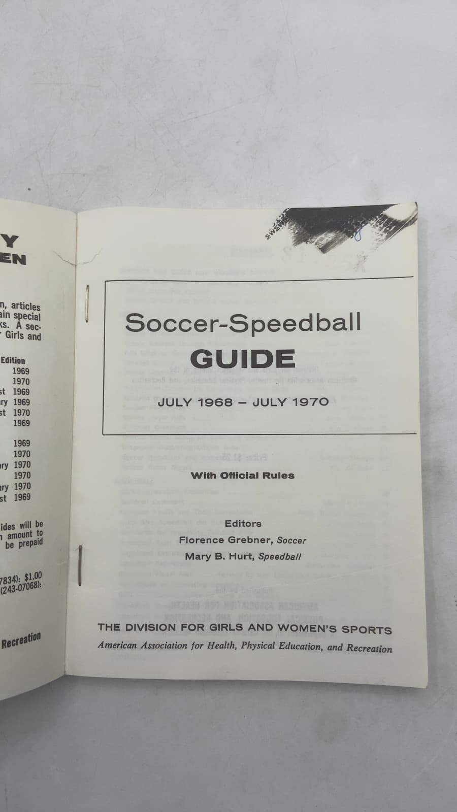 Soccer-Speedball Guide: July 1968 – July 1970 by Florence Grebner and Mary B. Hurt - title page
