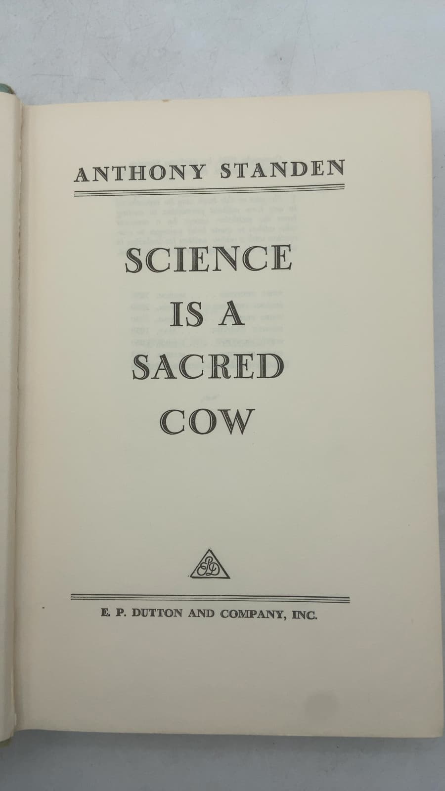 Science is a Sacred Cow by Anthony Standen - title page
